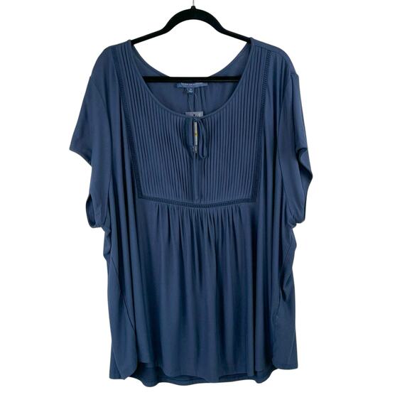 Tommy Hilfiger Navy Blue Short Sleeve Pleated Babydoll Peasant Top Plus 3X NWT - Picture 2 of 12